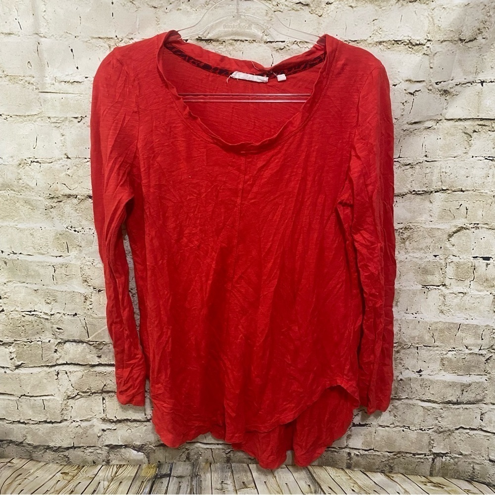 Pure Good Anthropologie Red Cotton Long Sleeve Hi Low Hem Top